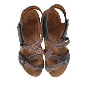 Taos Trulie Blue Woven Leather Cork Wedge Sandals Women 38 US 7-7.5 Spain